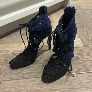 Zara - Black & Blue lace up heels
